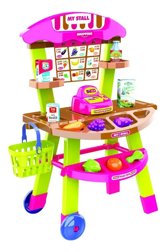Brinquedo de carrinho de compras móvel 19 peças rosa