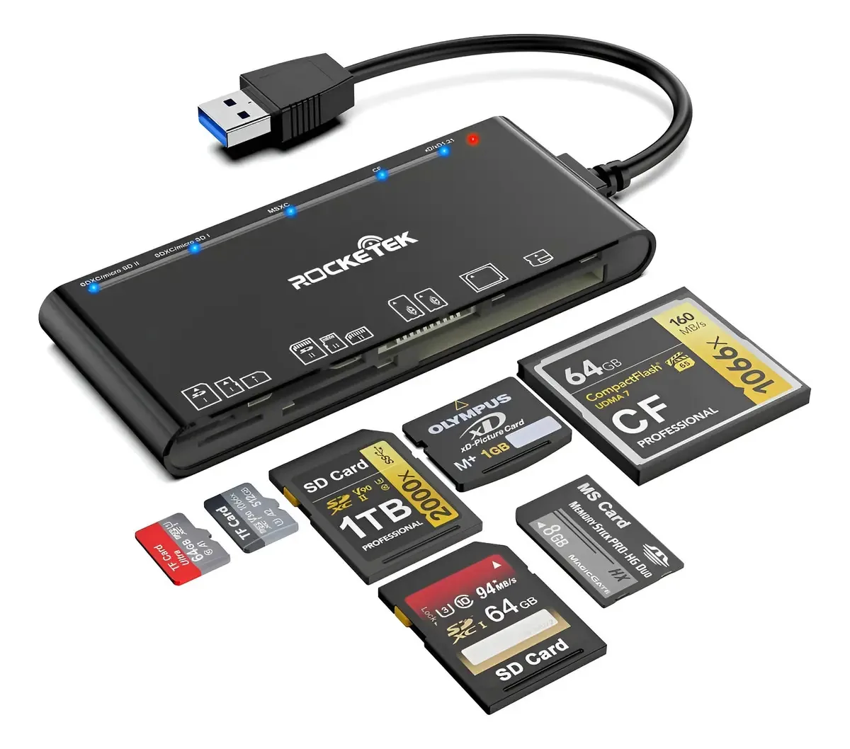 Leitor de memória Rocketek USB-A cor preta -