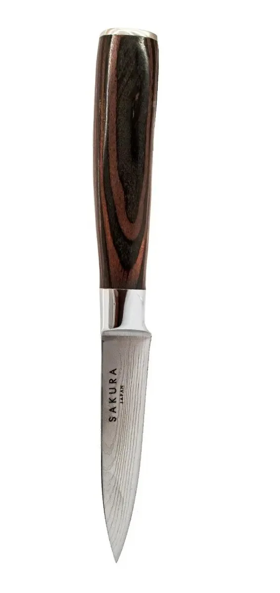 Faca de descascar de aço inoxidável Sakura 20 cm marrom e prata