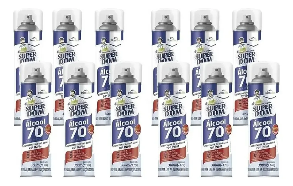 Kit 12 Álcool Spray 70 Super Dom 300ml - Aerosol - Domline