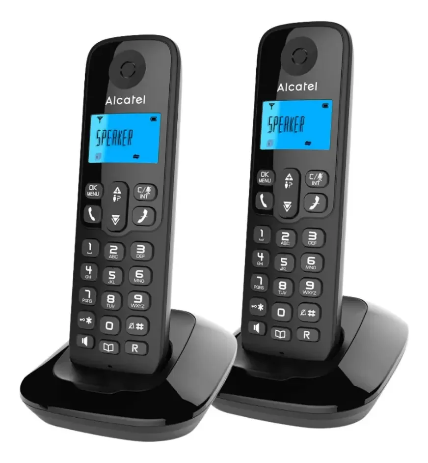 Alcatel Doble: telefone sem fio com LED e acessórios pretos