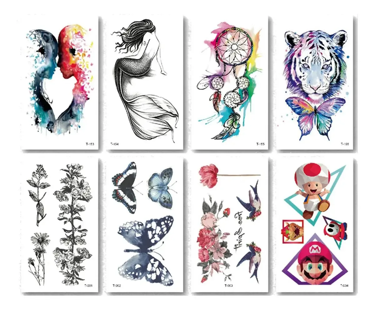 Pacote variado de tatuagens temporárias com 15 unidades de aquarela variada