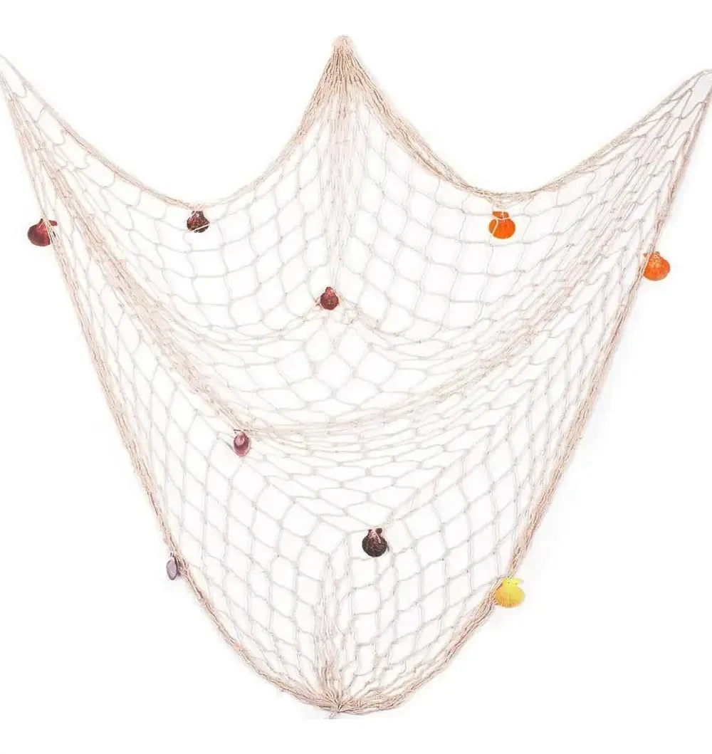Rede de pesca decorativa de estilo mediterrâneo com conchas 1 × 2m, zynlora®