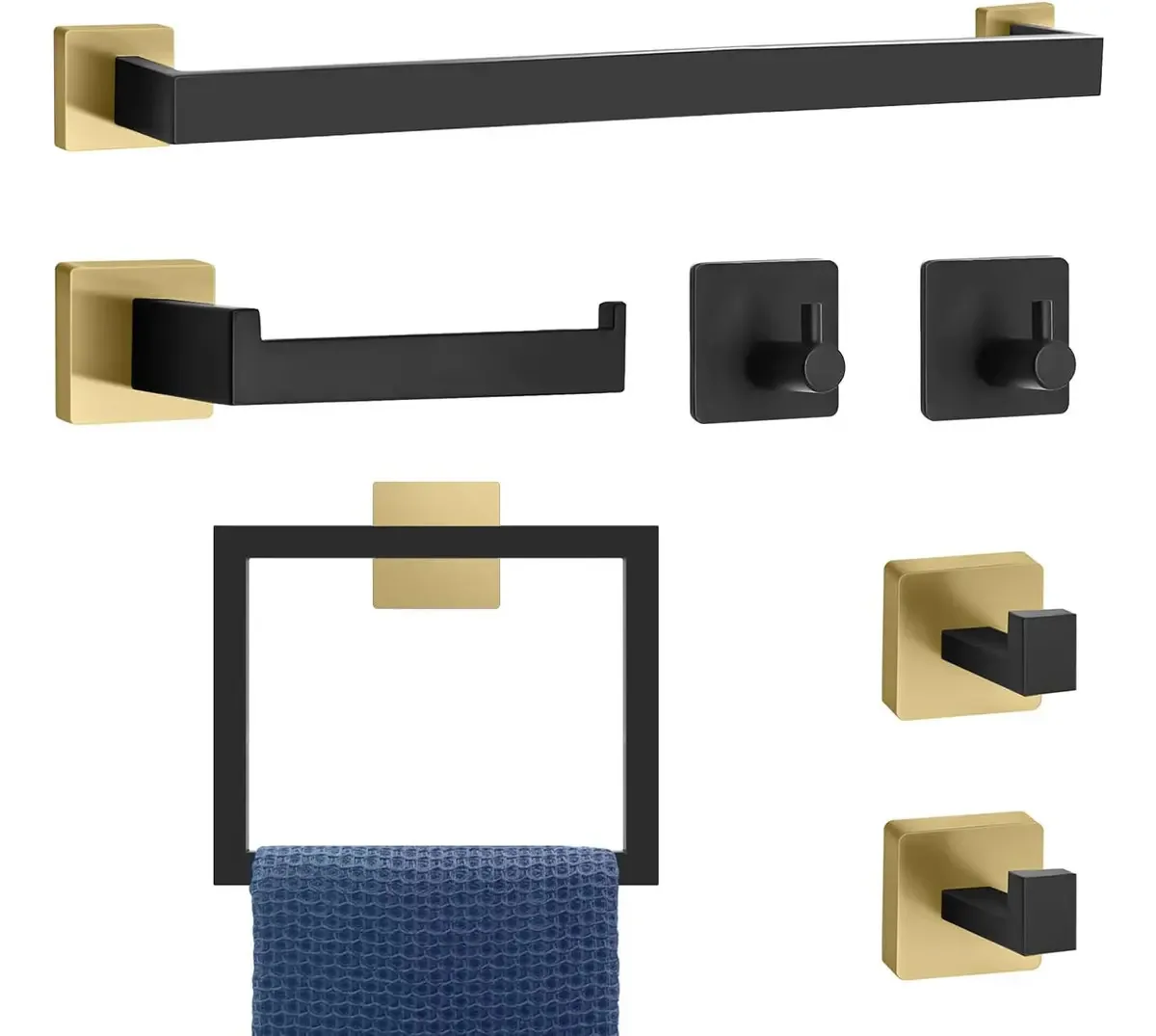 Conjunto de acessórios de banheiro de 7 peças com toalheiro e barra