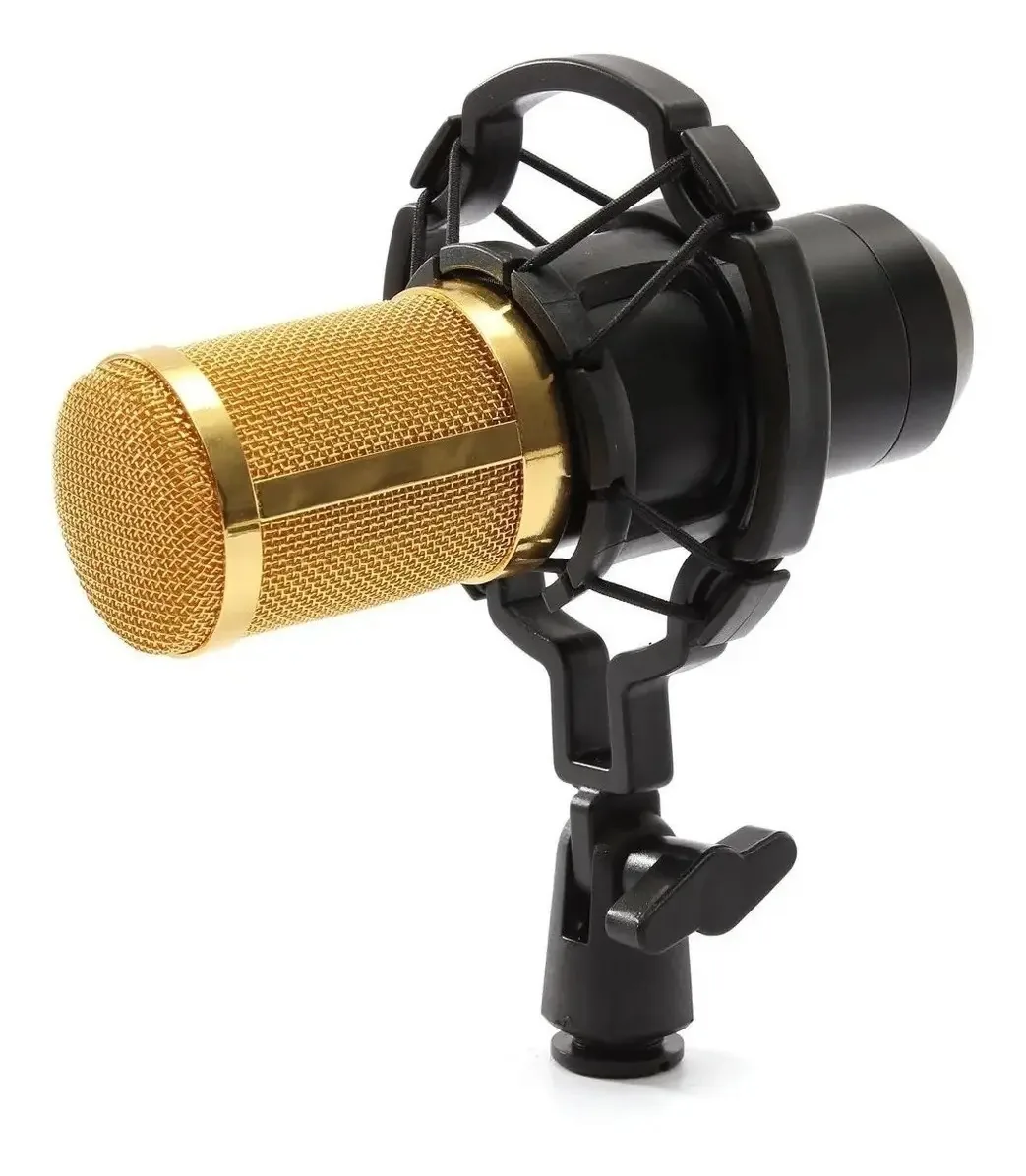 Rádio de estúdio condensador e microfone de gravação, cor preta