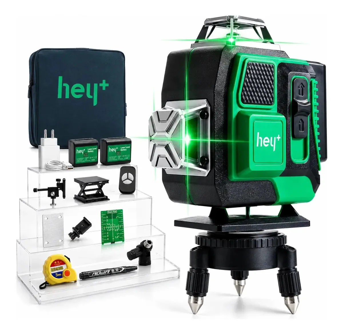 Nível a Laser 3D Heyplus 16 Linhas Verde 4x360° com Tripé e Bateria