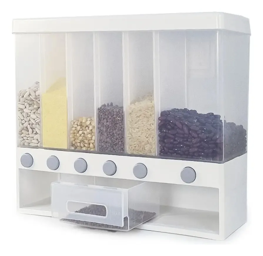 Dispensador de alimentos para vegetais e cereais, 6 espaços, branco