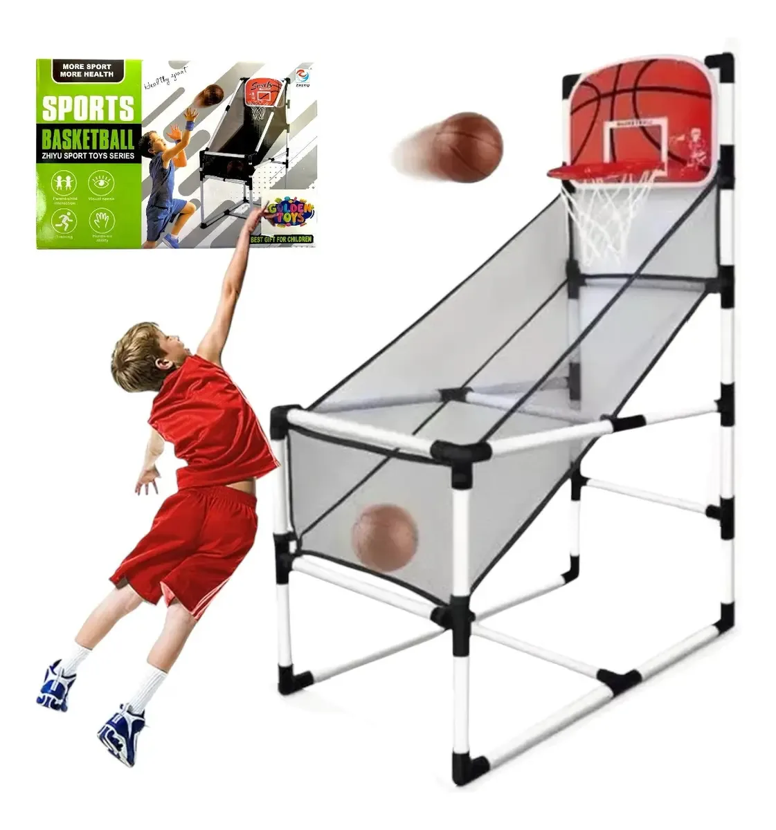 Conjunto de cesta de basquete infantil com bola e inflador