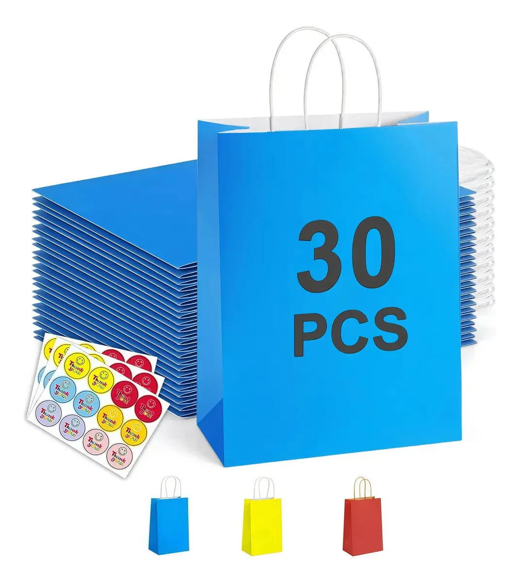Sacos de papel Kraft ecológicos Sacos decorativos de doces azuis - 30 unidades