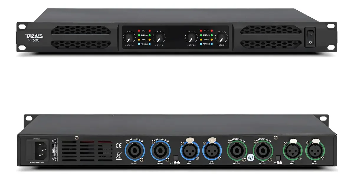 Amplificadores de potência digitais Tkbls Pf600 4 canais 500wx4 Cor preta Potência de saída Rms 400 W