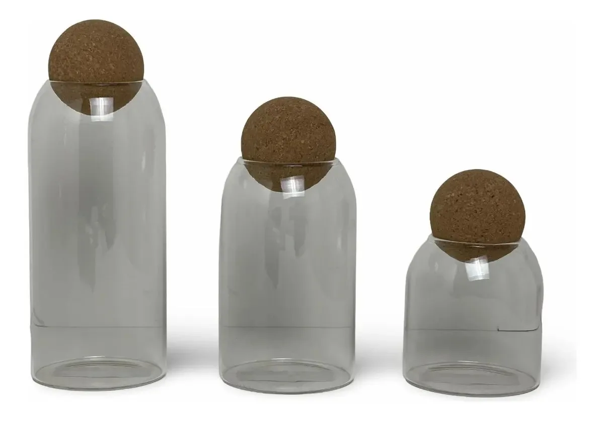 Potes De Vidro Tampa Cortiça 3pc Alimento Temperos Decoração