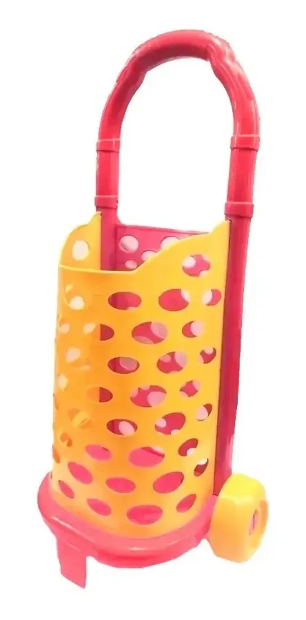 Carrinho de brinquedo de compras de supermercado de plástico 821, cor vermelho com amarelo