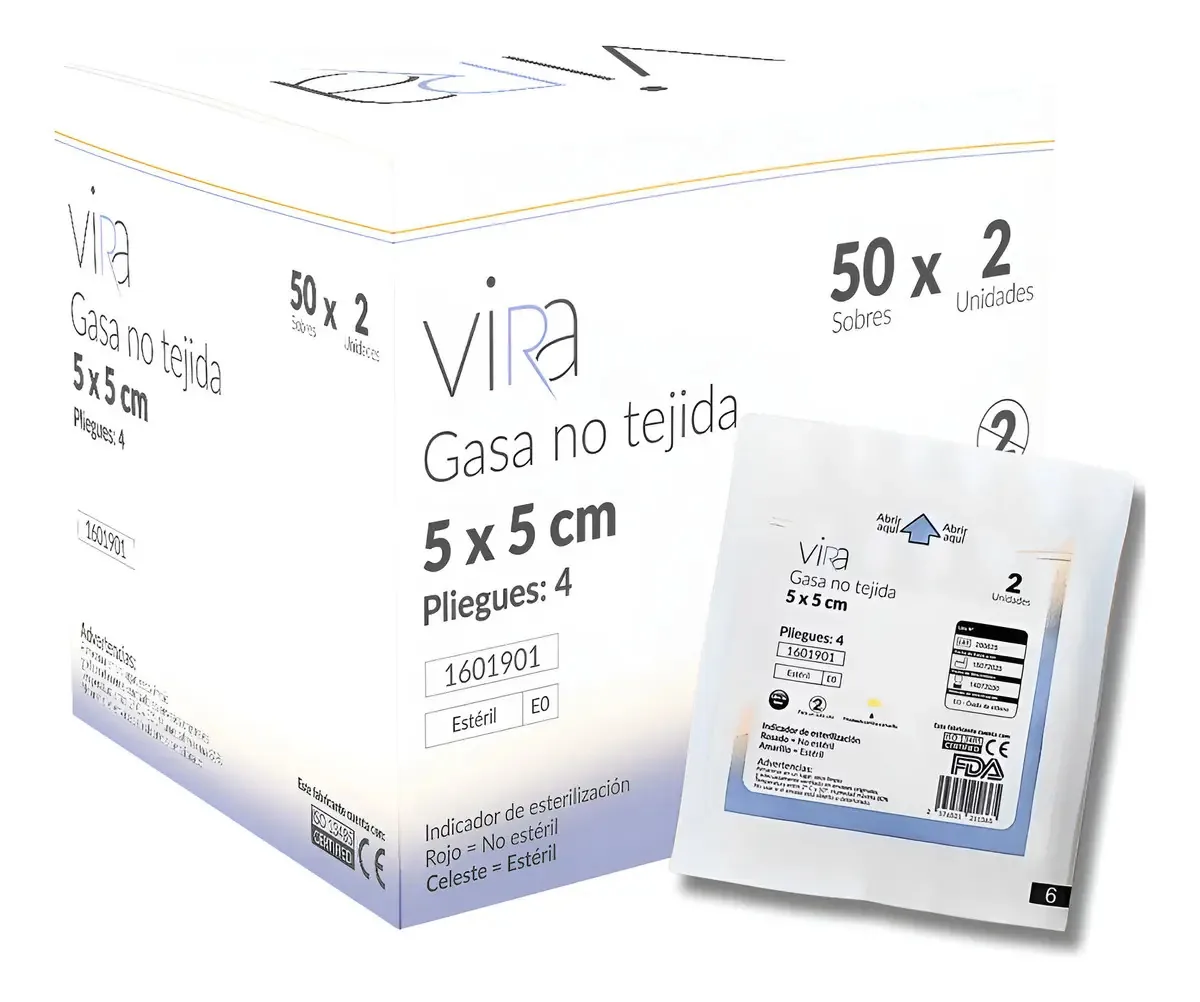 Gaze Estéril Não Tecido 5x5 Cm Caixa 50 Unidades Vira Branco