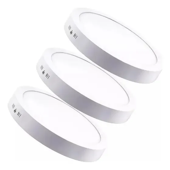 Pacote de 3 painéis LED redondos sobrepostos, luz quente de 18w