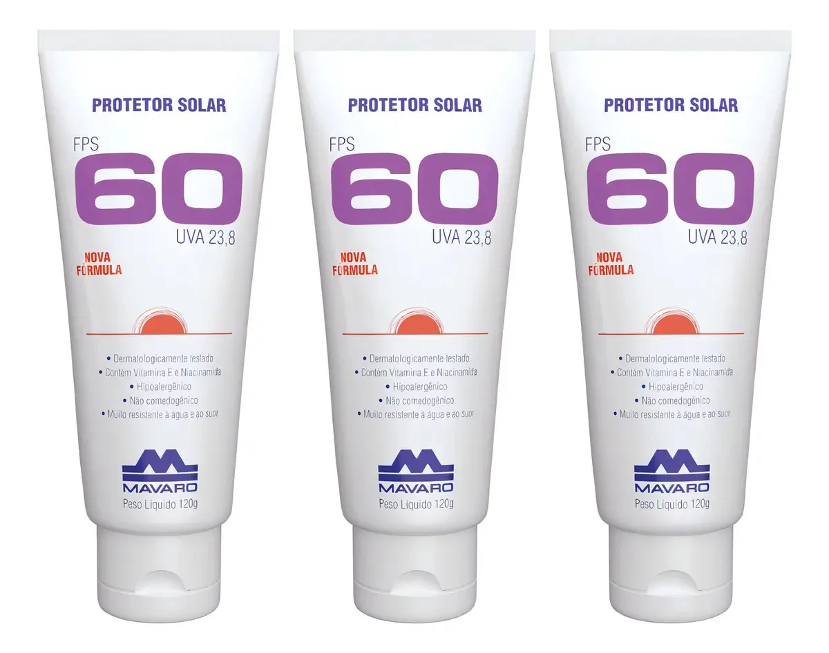 Kit 3 Protetores Solares Mavaro FPS 60 para Pele Sensível 120ml