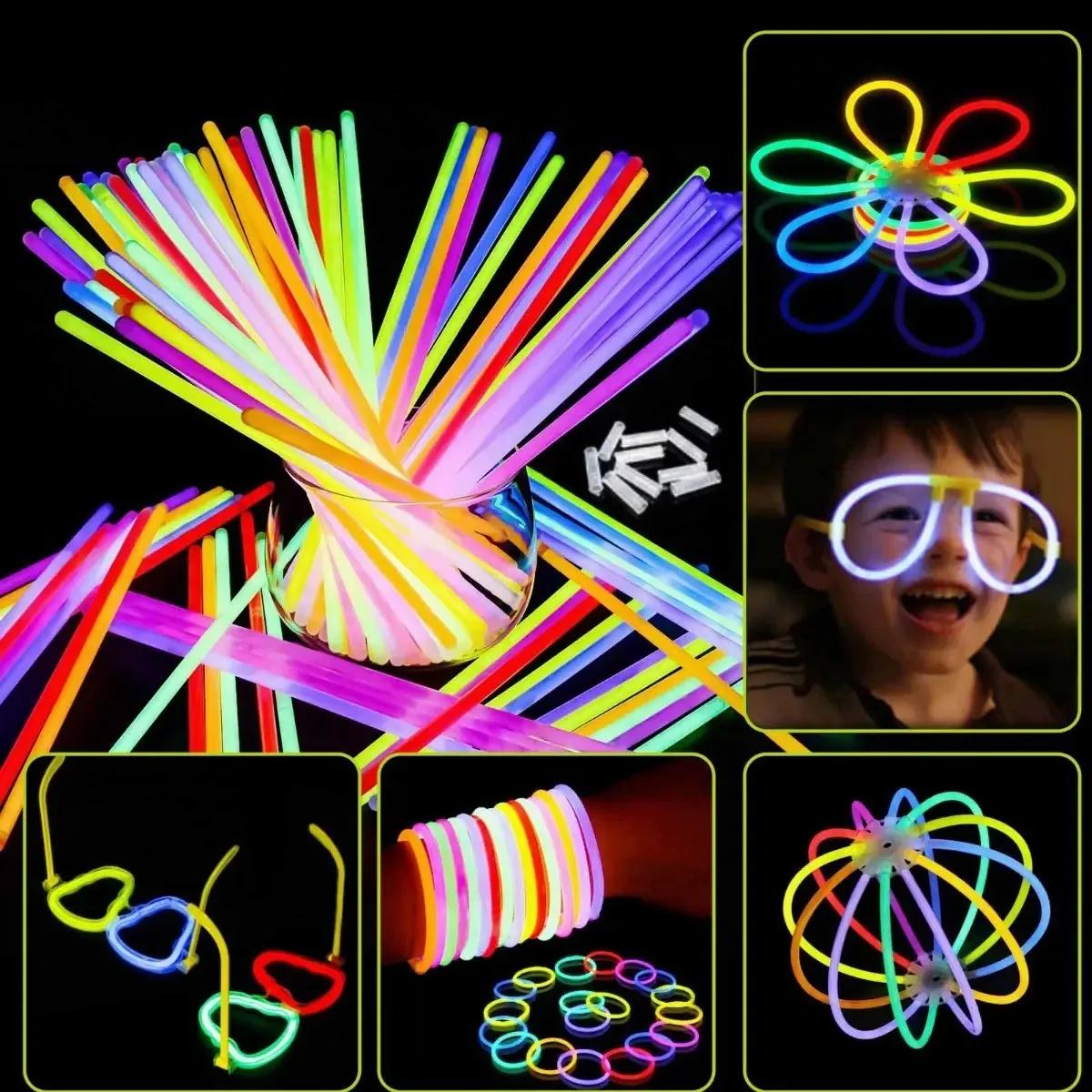 100 pulseiras de néon fosforescentes Glow Stick, eventos de festa