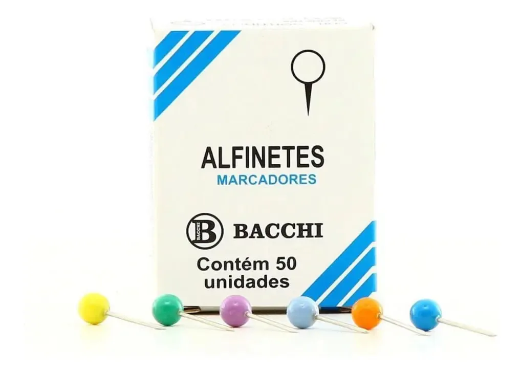 Alfinete Mapa Pérola Colorido Bacchi 50 Unidades Para Organização