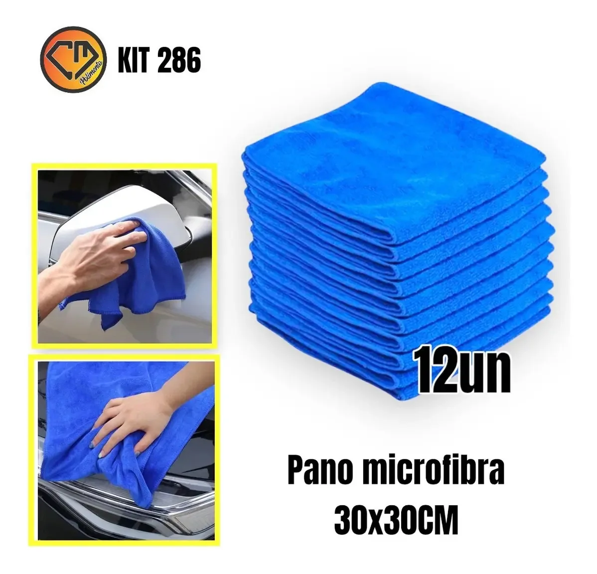 Kit 286 -12 Panos Microfibra 30x30 Limpeza Automotiva Moto Cor Azul