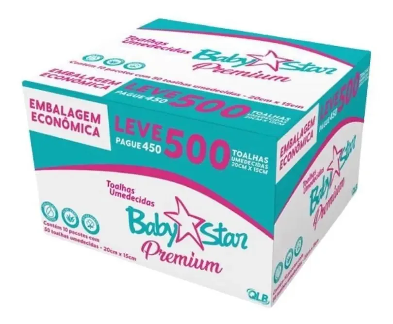 Toalhas Umedecidas Baby Star Premium Caixa 10 Pacotes - Qlb