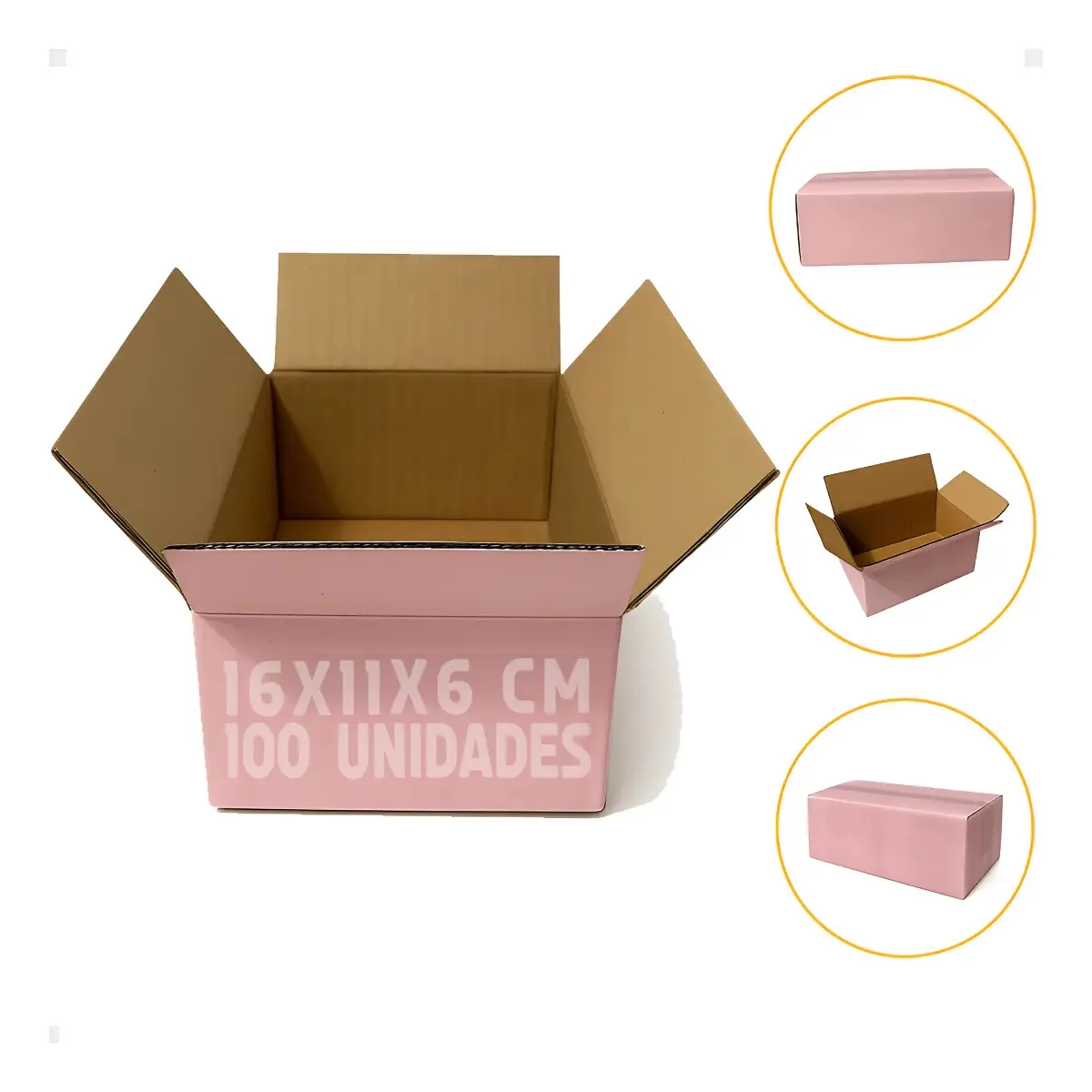 Kit 100 Caixas 16x11x6 - Caixas Coloridas Cor Rosa-claro