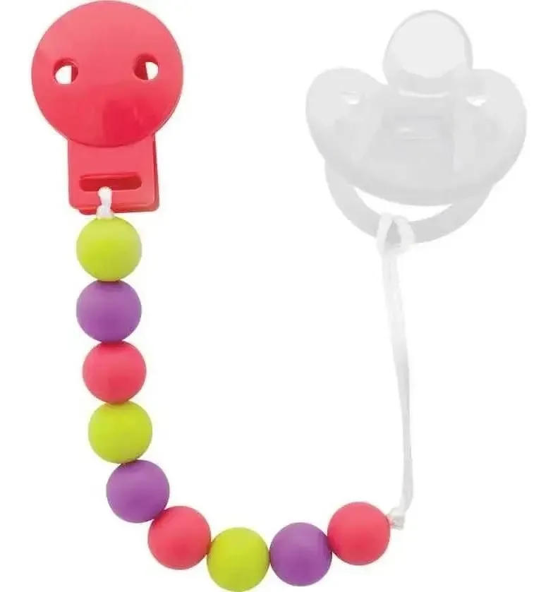 Prendedor Chupeta De Silicone Bolinhas Rosa - Buba