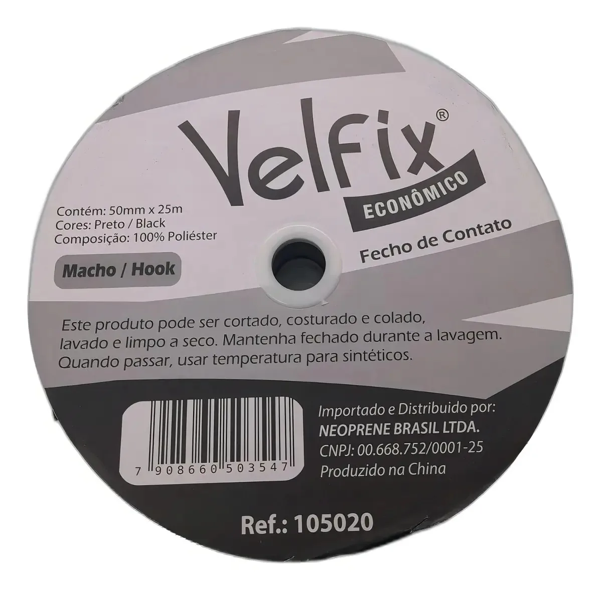 Fecho de contato 50mm Preto Macho/femea 2 Metros