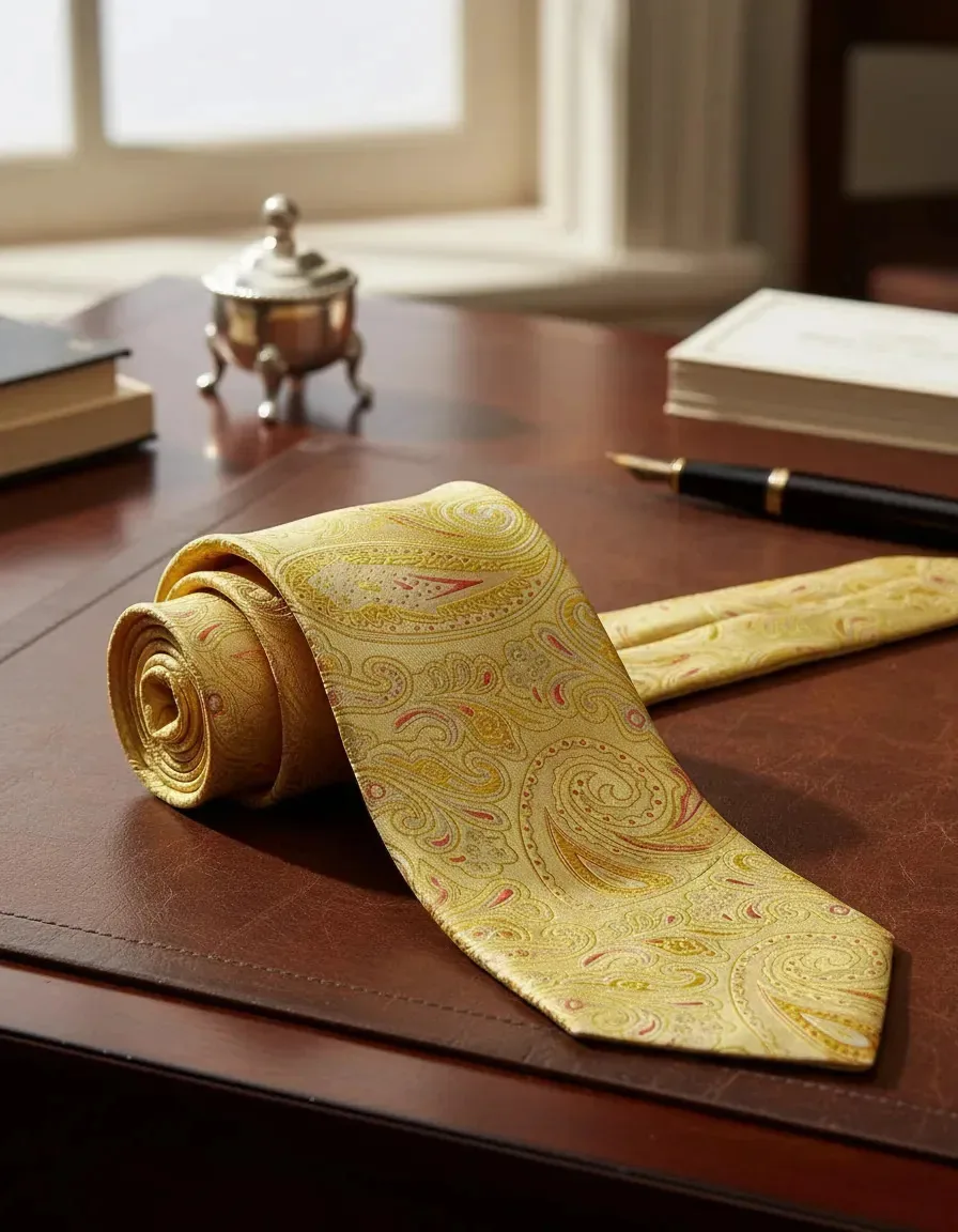 Gravata Semi Slim 7cm Amarelo Bordados 1.5 M