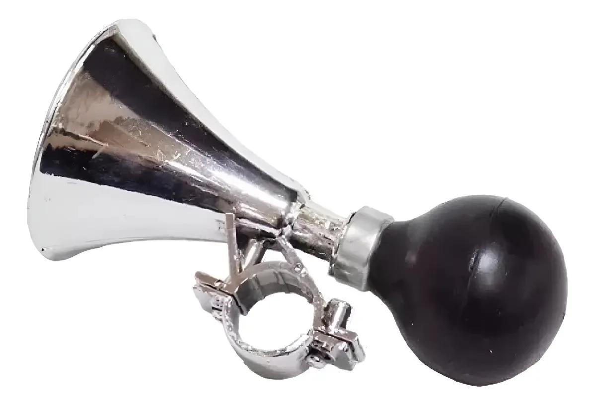 Buzina de silicone/aço para bicicletas infantis com design de corneta prateada