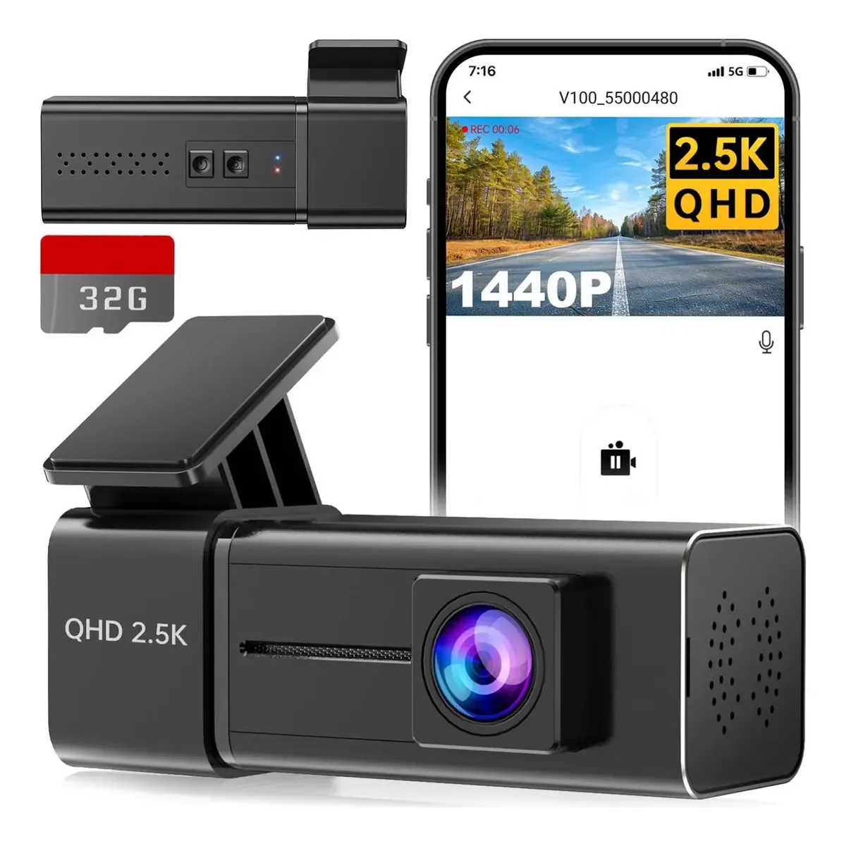 Olafvi Camera Veicular Gravacao Continua 2.5k+1080p Vigia 24hestacionado Câmera Veicular Full Hd Smart App Rotação De 330° Câmera Veicular Para Carro Com App Com Wifi Com 32gb Sd