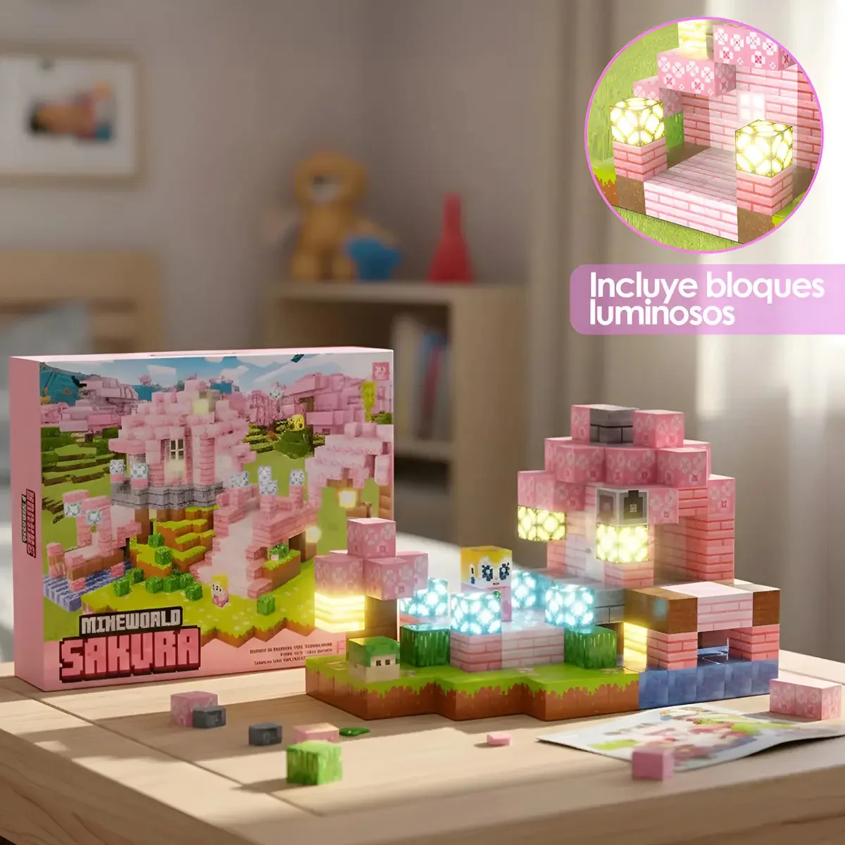 Blocos magnéticos do tipo Minecraft 188 unidades 8 blocos de luz - 188 - Sakura