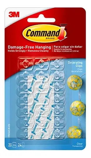 Clipes decorativos Command de 3 m, 120 ganchos de parede planos transparentes