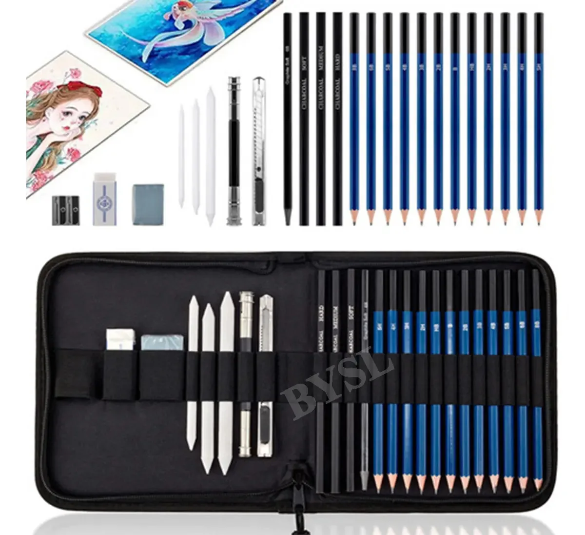 Kit 24 Lápis De Desenho Artístico Estojo Pintura Profissional Materiais Escolares Escolar
