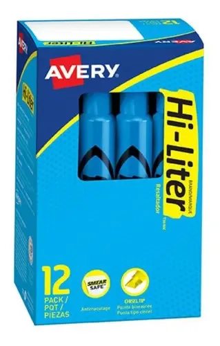 12 Marcatextos Plumon Resaltdor Avery Neon Fluorescentes Cor Azul Fluorescente