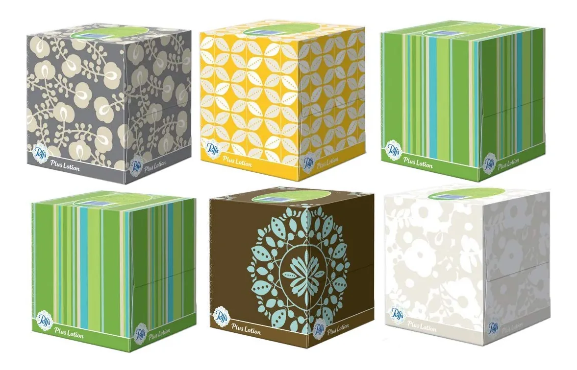 Puffs Plus Loção Facial Lenços, Cubo, 6 Caixas (56 Unidades Cada Um)