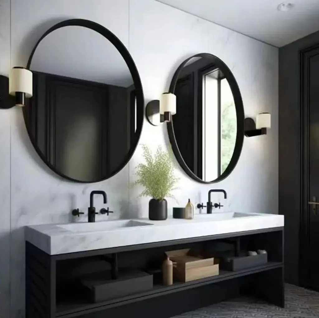 Ushower - Conjunto de 2 espelhos de banheiro redondos 30,0 pretos