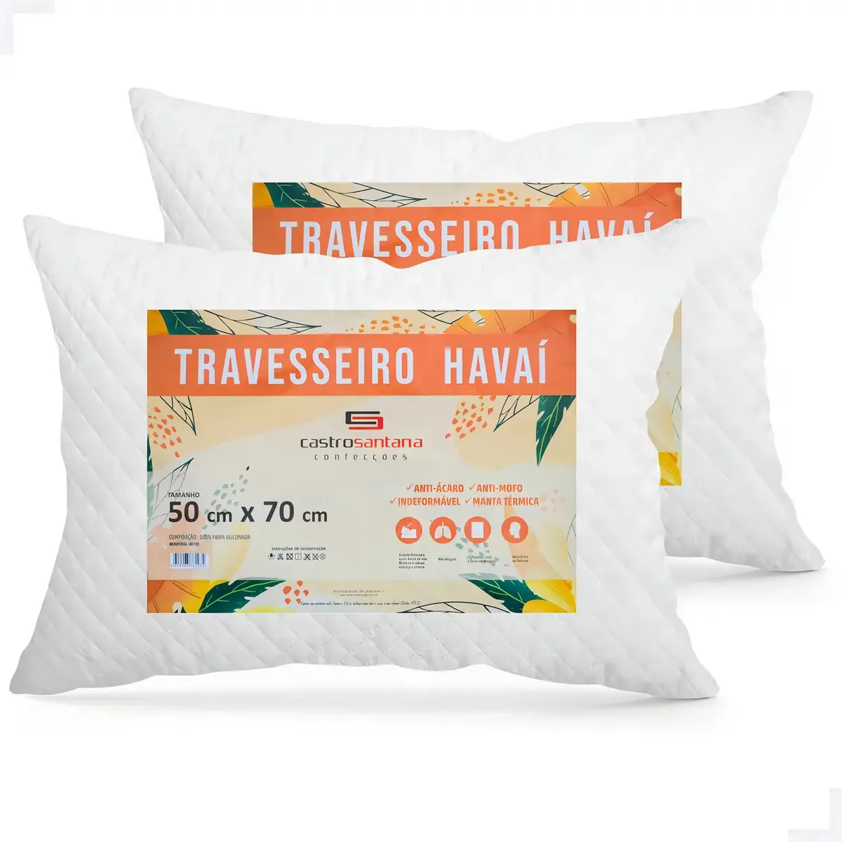 Kit 2 Travesseiros Havai 50x70cm 180 Fios Extra Macio