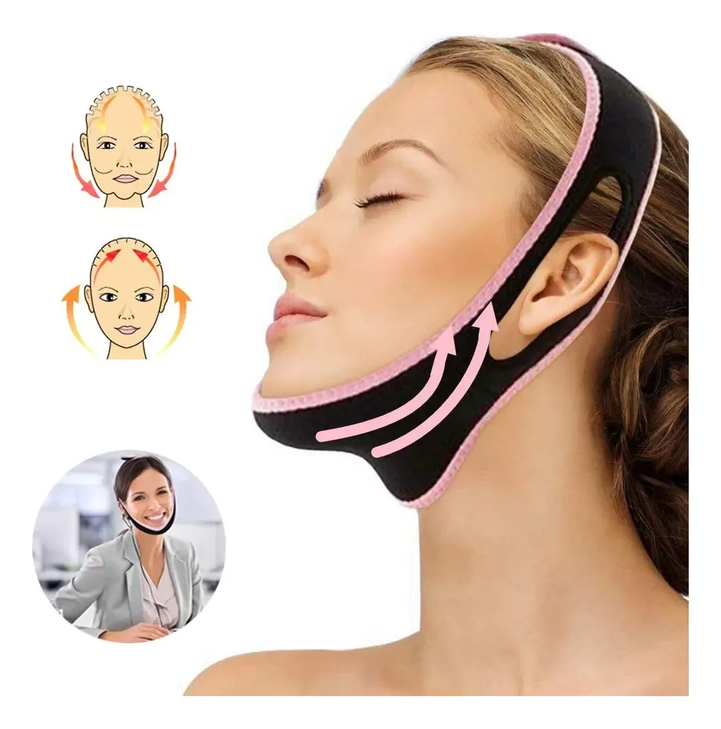 Máscara facial de emagrecimento, faixas de emagrecimento facial, bandagens faciais para emagrecer, cinto de correção facial para emagrecer, cuidado facial antirrugas, pele compacta em V (rosa)
