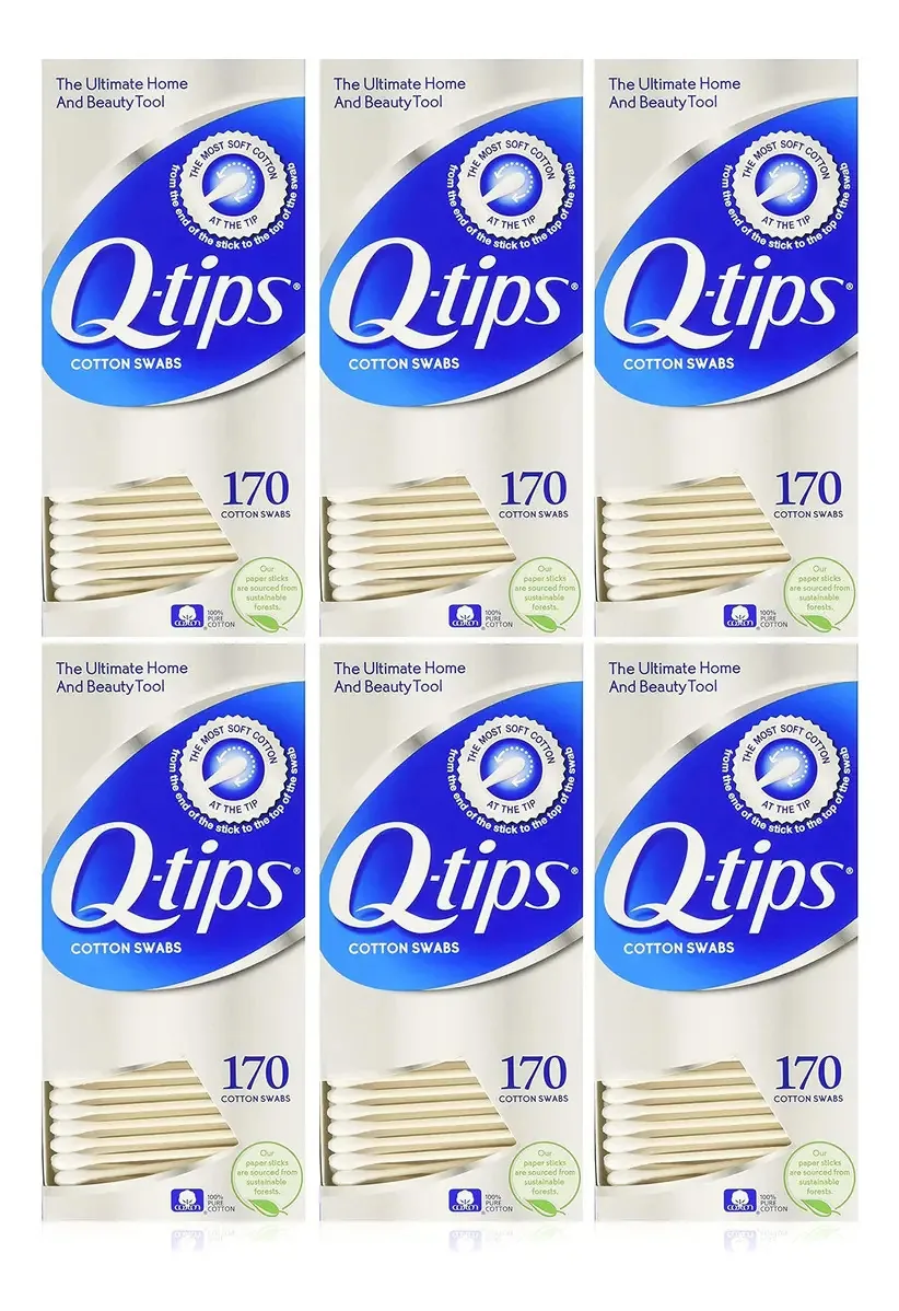 Q-tips Cotonetes de Algodão, 170 Unidades, Pacote de 6