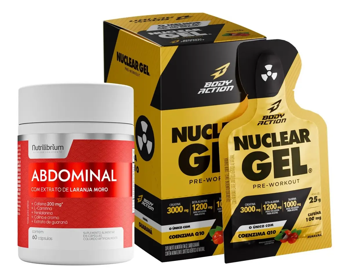Kit Nuclear Rush Gel Cx 10 Sachês + Abdominal Laranja Moro Sabor Guaraná