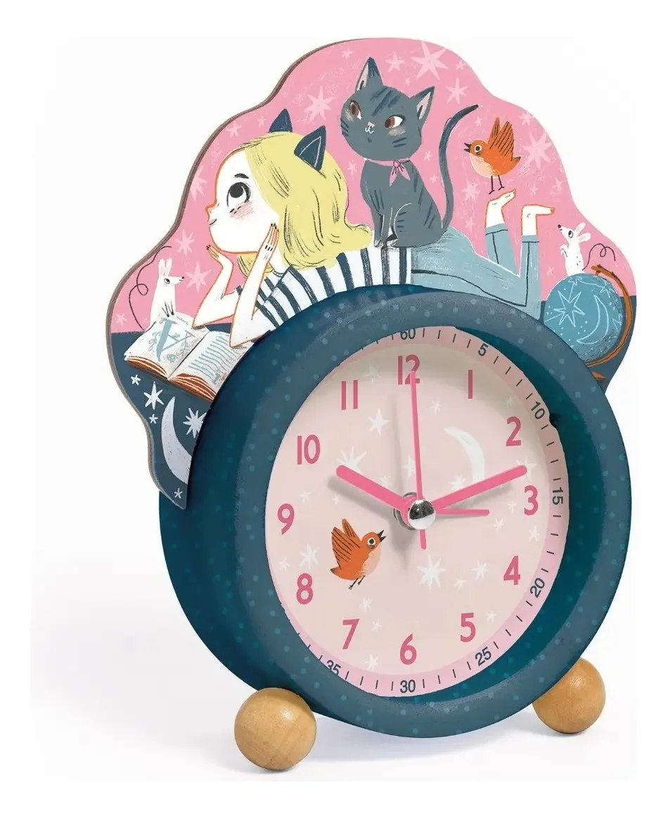 Despertador infantil Djeco, menina e gatinho