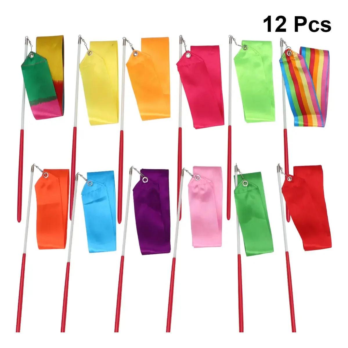 Wakauto - Conjunto de 12 Fitas de Dança, 78 Varinhas de Ginástica Unissex para Crianças, Varas de Ritmo Perfeitas para Shows de Talento, Dança Artística, Malabarismo com Bastão (12 Cores)