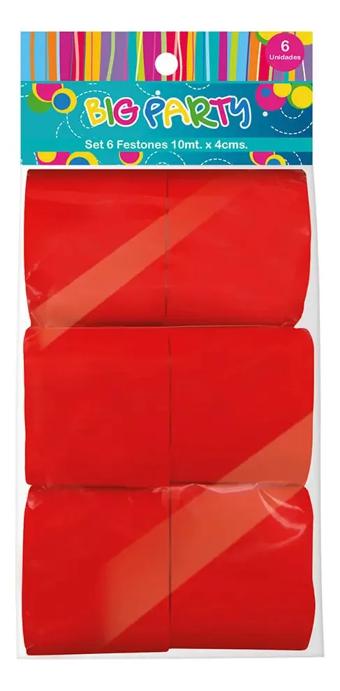 Conjunto de 6 festões vermelhas de 10 metros x 4 cm, cor vermelha