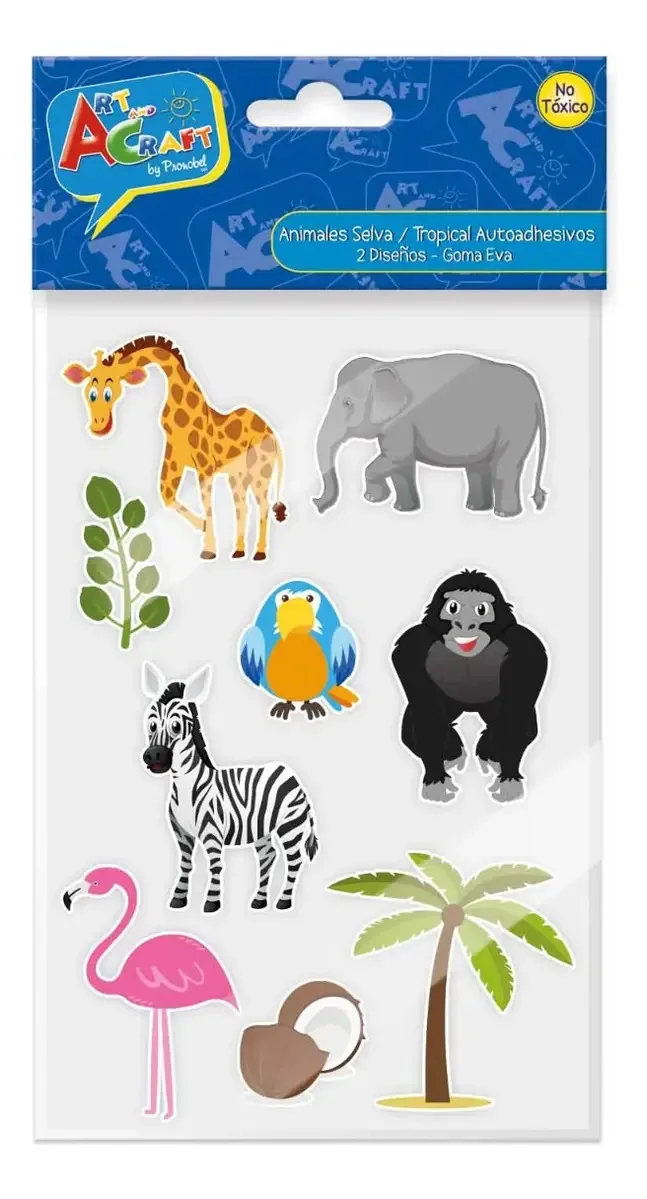 Adesivos de figuras de animais da selva de borracha para arte e artesanato