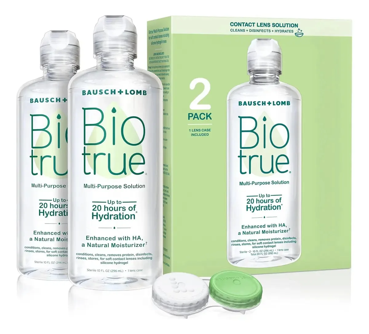 Solução de lentes de contato Biotrue, solução multiuso para lentes de contato gelatinosas, estojo para lentes incluídas, 10 onças líquidas (pacote com 2)