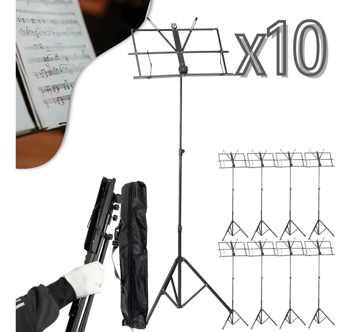 Kit 10 Estantes De Partitura Oscar Stands Os202 Bag