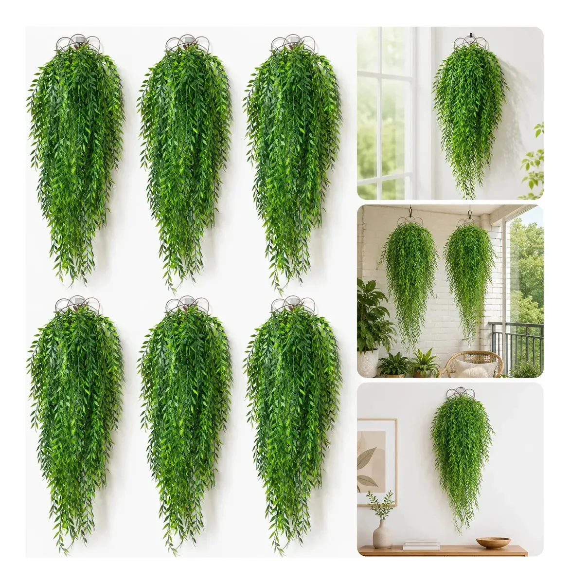 Kit 6 Pendentes Salgueiro Planta Artificial Realista Toque Real Folhagem Decoração Jardim Verde
