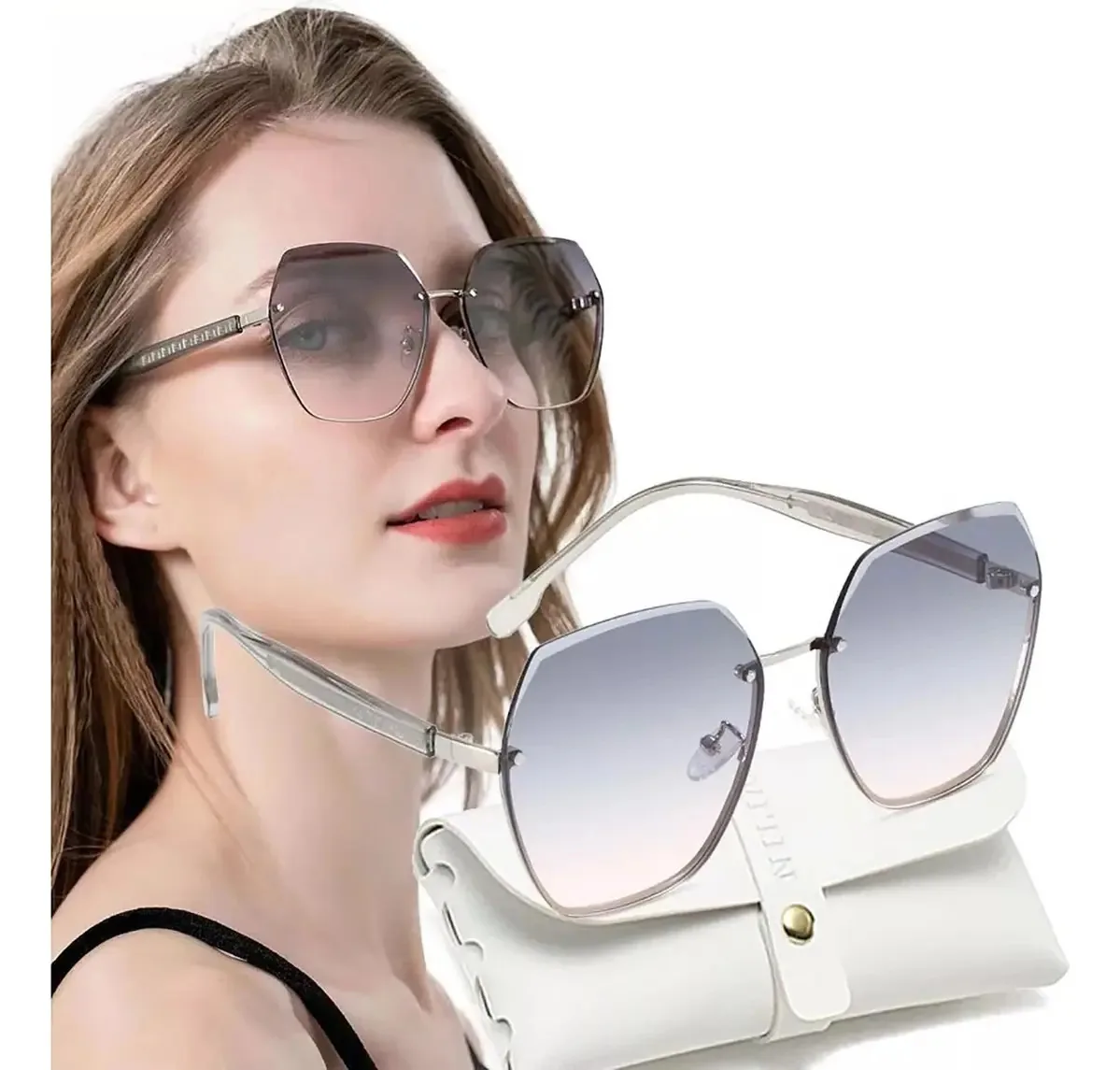 Óculos de sol femininos Muramaudi, lentes polarizadas, estilo retrô, moda, Uv400, rosa claro, com estojo e acessórios de couro de luxo