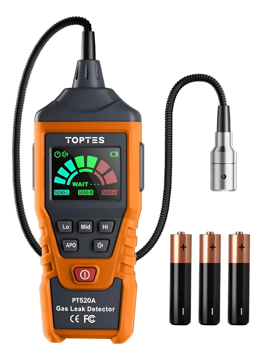 Detector de vazamento de gás com sonda flexível e alarme laranja