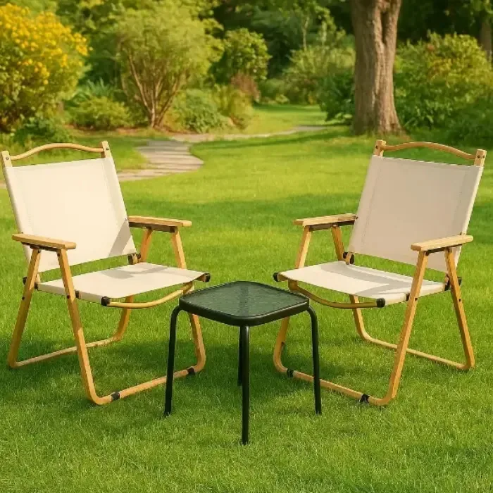 Conjunto de jardim, varanda ao ar livre, 2 cadeiras, Textiline e mesa bege