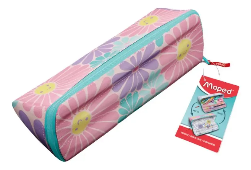 Estojo Escolar Maped Dupla Face Fancy Flower com 2 Compartimentos para Organizar Materiais